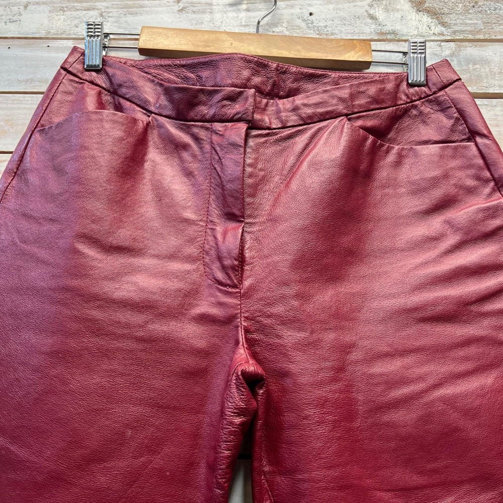 Vintage Red Leather Pants Straight Leg High Rise Minimalist 90s Size 8 - Picture 3 of 10
